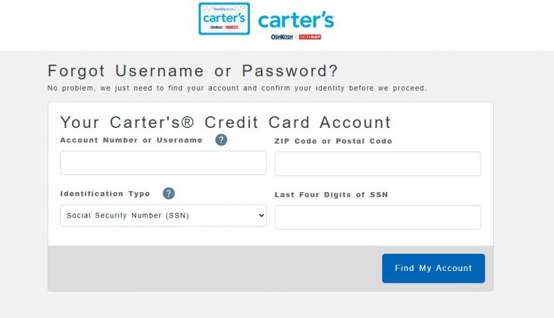 Carters Credit Card ForgotPassword