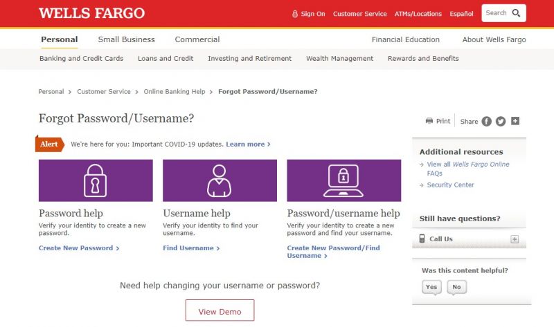 Wells Fargo Credit Card ForgotPassword