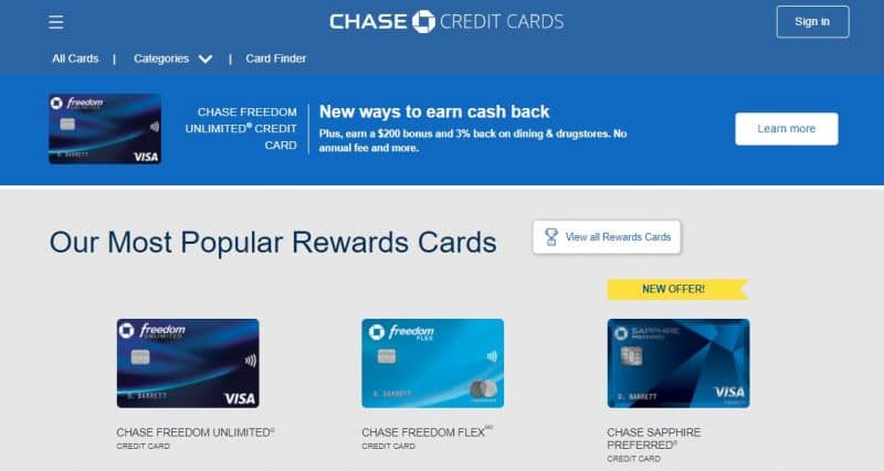 Chase Slate Credit Card Homepage