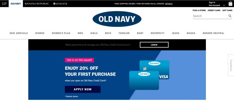Old Navy Credit Card Homepage