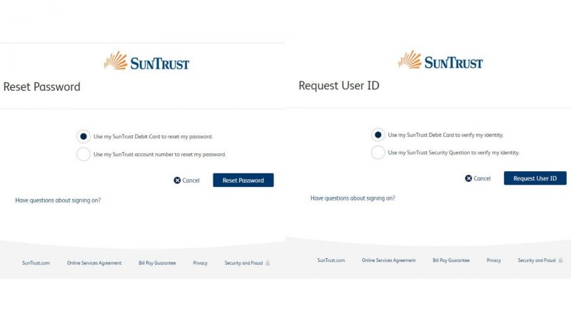 SunTrust Bank Online Banking Forgot UserIDPassword