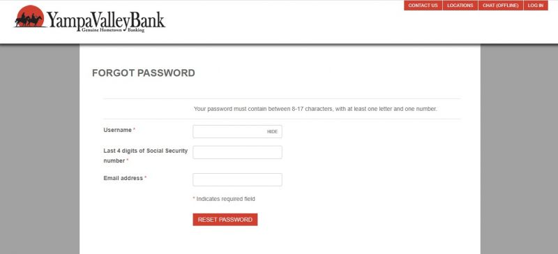 Yampa Valley Bank ForgotPassword