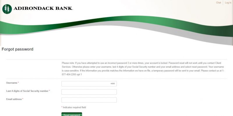 Adirondack bank ForgotPassword