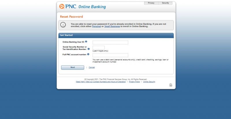 PNC Bank ForgotPassword