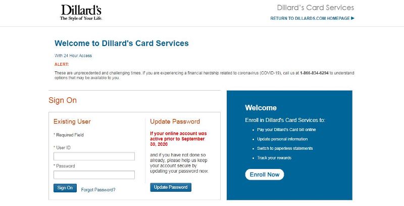 dilladrs credit card forgot password