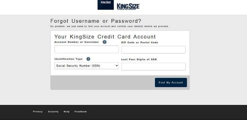 kingsize credit card forgot password 2