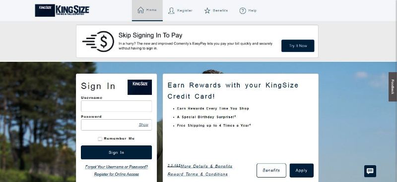 king size credit card forgot password