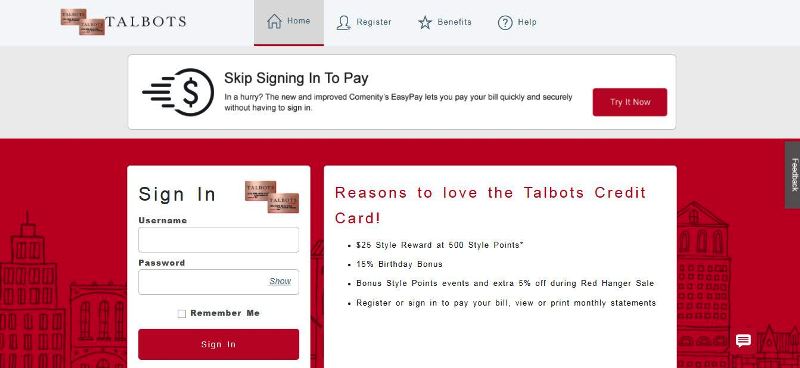 talbots credit card forgot password