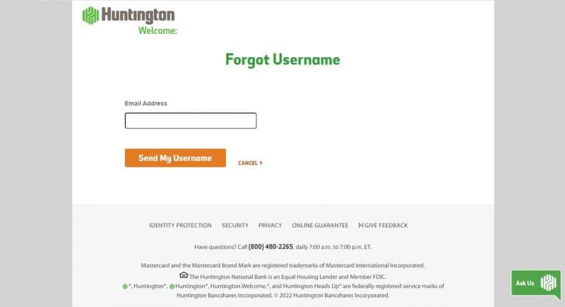 Huntington Bank ForgotUsername